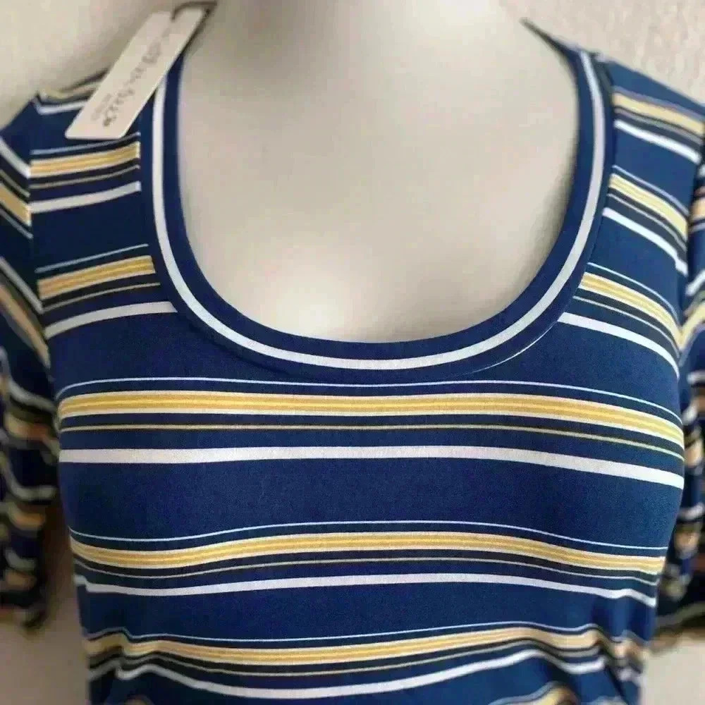 🆕 Mother Bee Maternity Navy Stripe Ruched Dress L🆕 - Picture 6 of 11